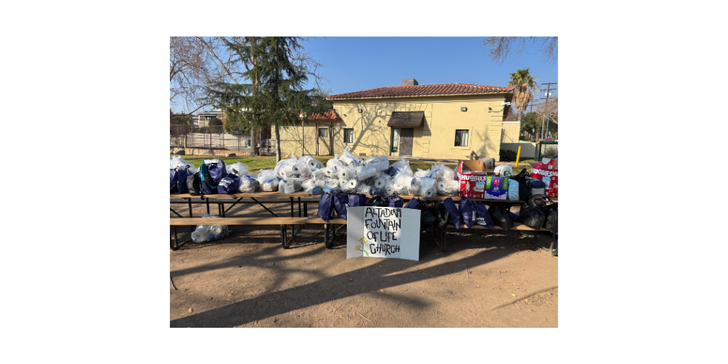 Church members giving away supplies after the wildfires