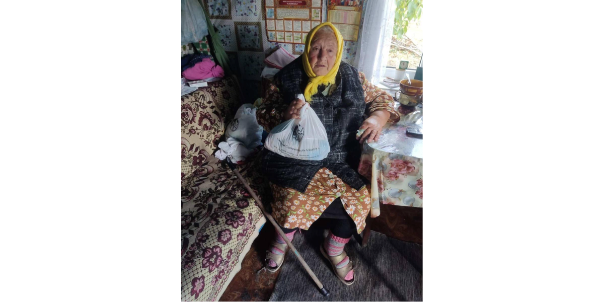 Woman receives donations in Ukraine