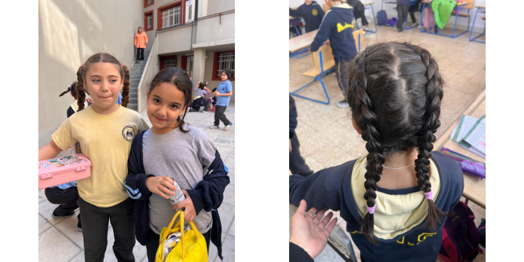 Lina's hair, braided by her teachers