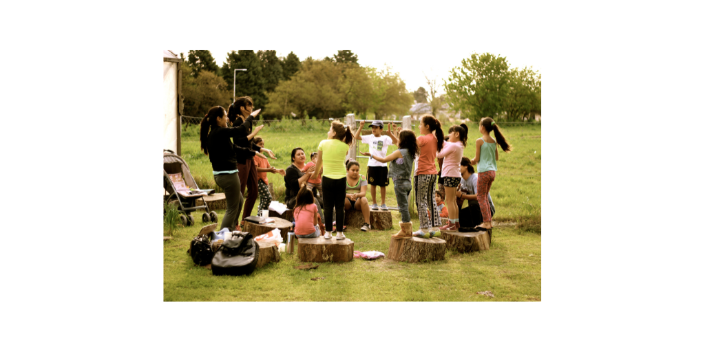 Children and teens gather in Fatima, Argentina